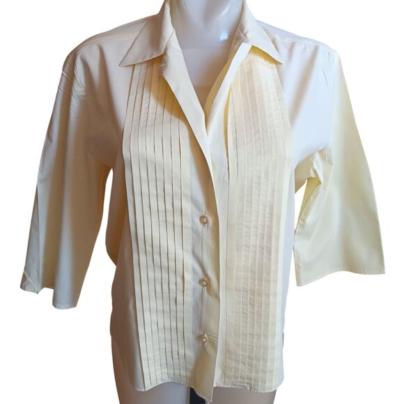 Medium/Large Vintage Brentshire 1960's Blouse Pleated 3/4 Sleeves Rockabilly - Picture 1 of 8